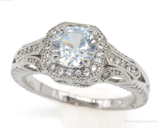 Vintage Cubic Zirconia Sterling Silver Ring - Size 8.75