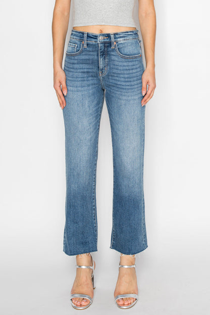 Mesh Tummy Control High Rise Straight with Single Cuff Jeans