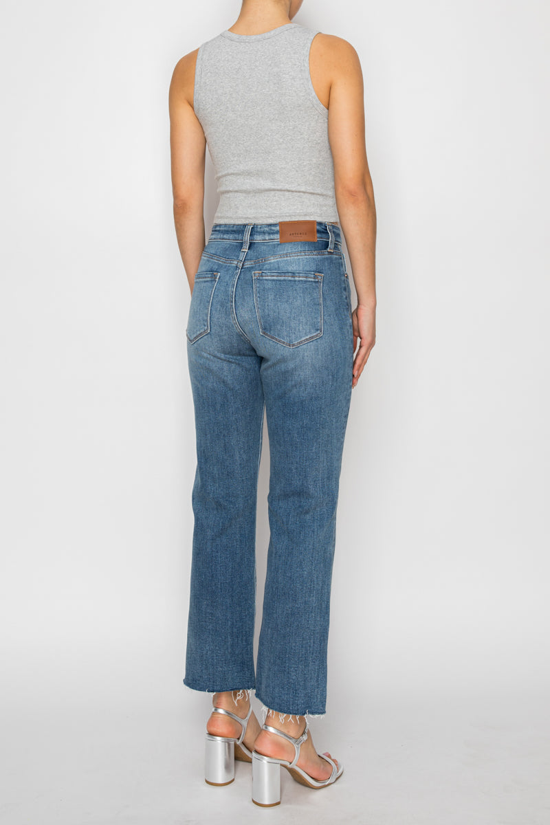 Mesh Tummy Control High Rise Straight with Single Cuff Jeans