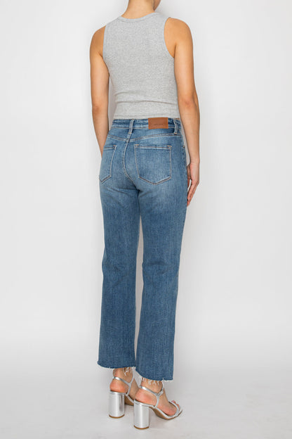 Mesh Tummy Control High Rise Straight with Single Cuff Jeans