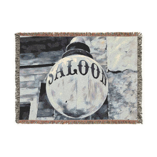 Saloon Sign Woven Blanket — Vintage Western Decorative Throw