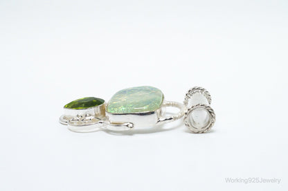 Large Vintage Rainbow Glass Peridot Sterling Silver Pendant