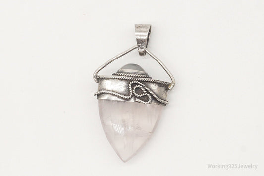 Vintage Large Rose Quartz White Moonstone Sterling Silver Pendant