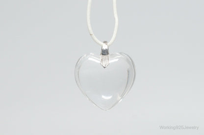 Vintage Large Glass Heart Sterling Silver Necklace Pendant