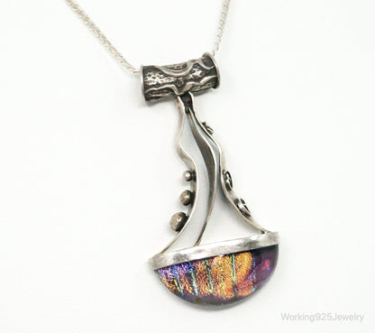RARE Design Nancy E Foster Modernist Glass Sterling Silver Chain Necklace