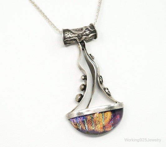 RARE Design Nancy E Foster Modernist Glass Sterling Silver Chain Necklace