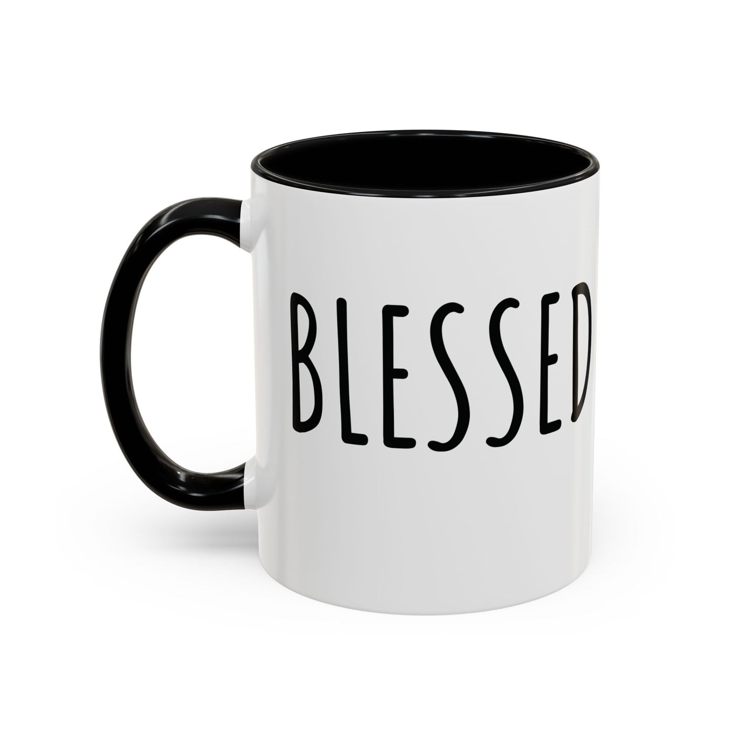 Blessed Farmhouse Mug with Black Handle, Rae Dunn Inspired - Cottage Style Coffee Mug