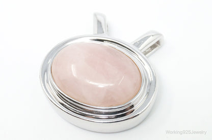 Large Vintage Designer Rose Quartz Sterling Silver Necklace Pendant