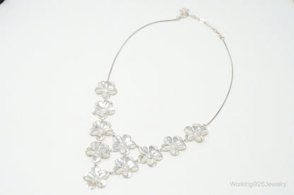 Vintage Italian Designer Paola Valentini Flowers Bib Sterling Silver Necklace