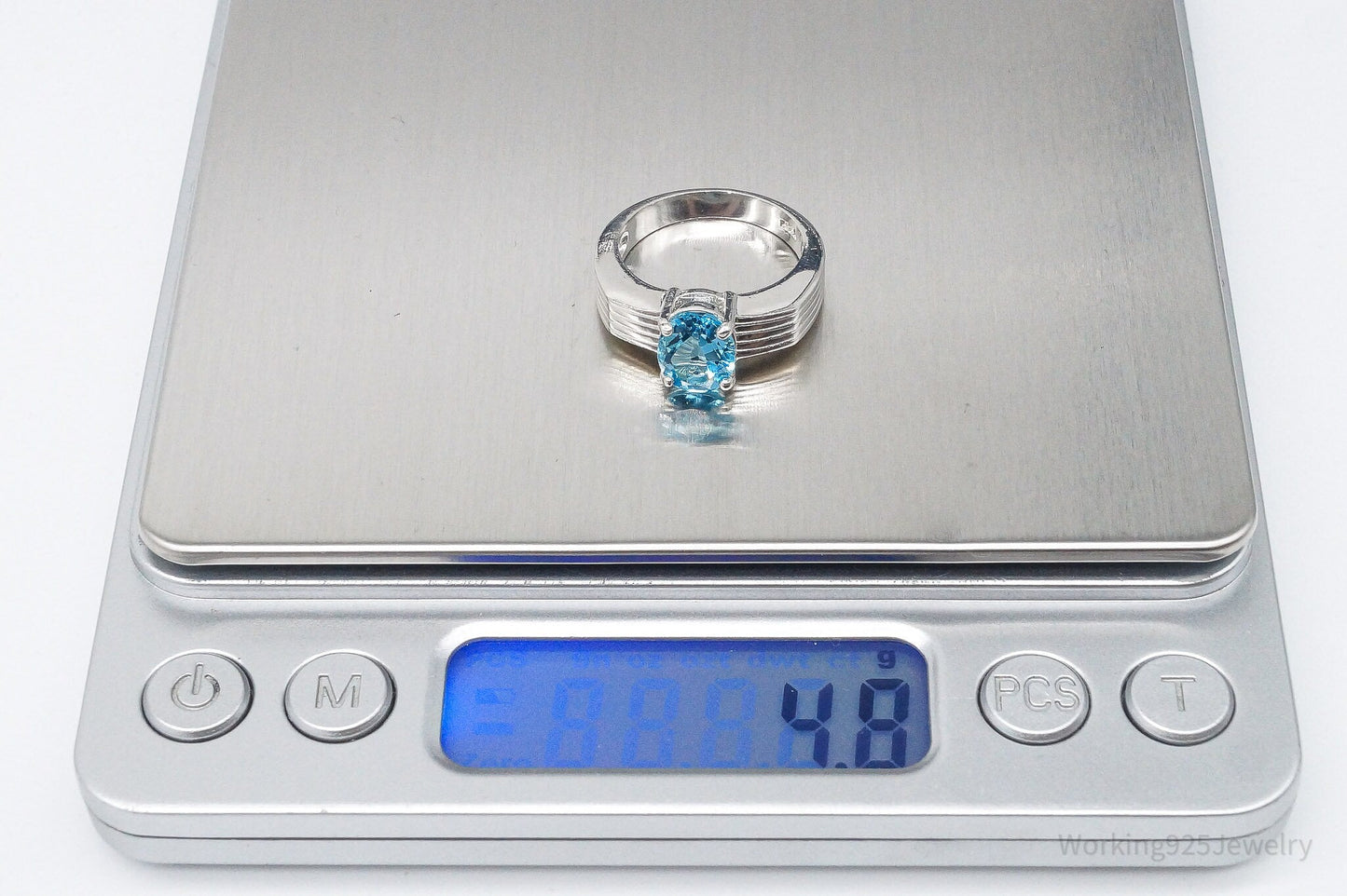 Vintage Blue Topaz Sterling Silver Ring - Size 6.75