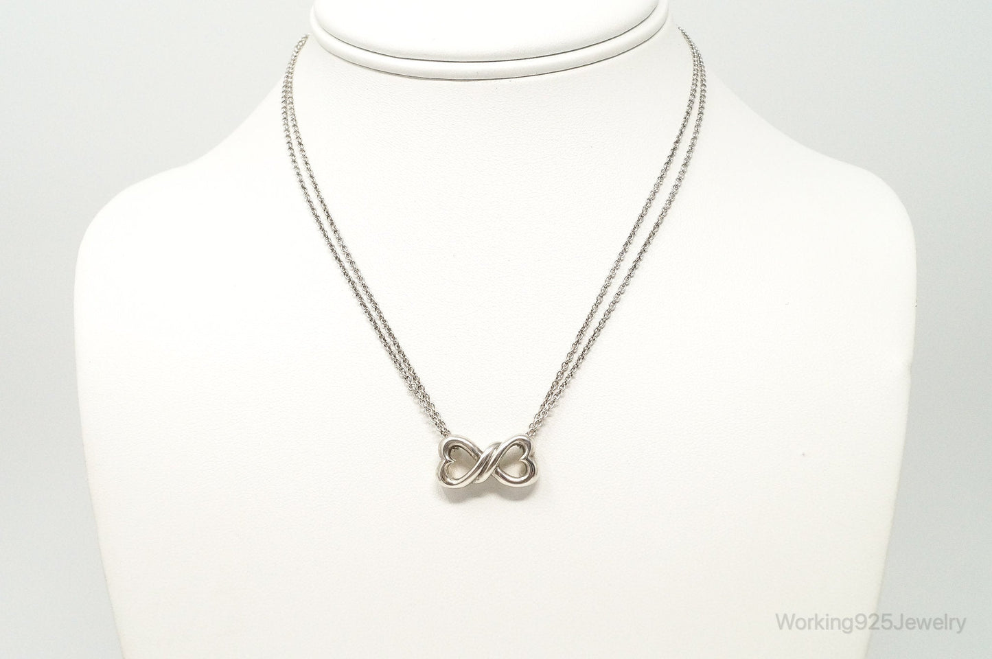 Vintage Open Linked Hearts Lovers Infinity Sterling Silver Necklace