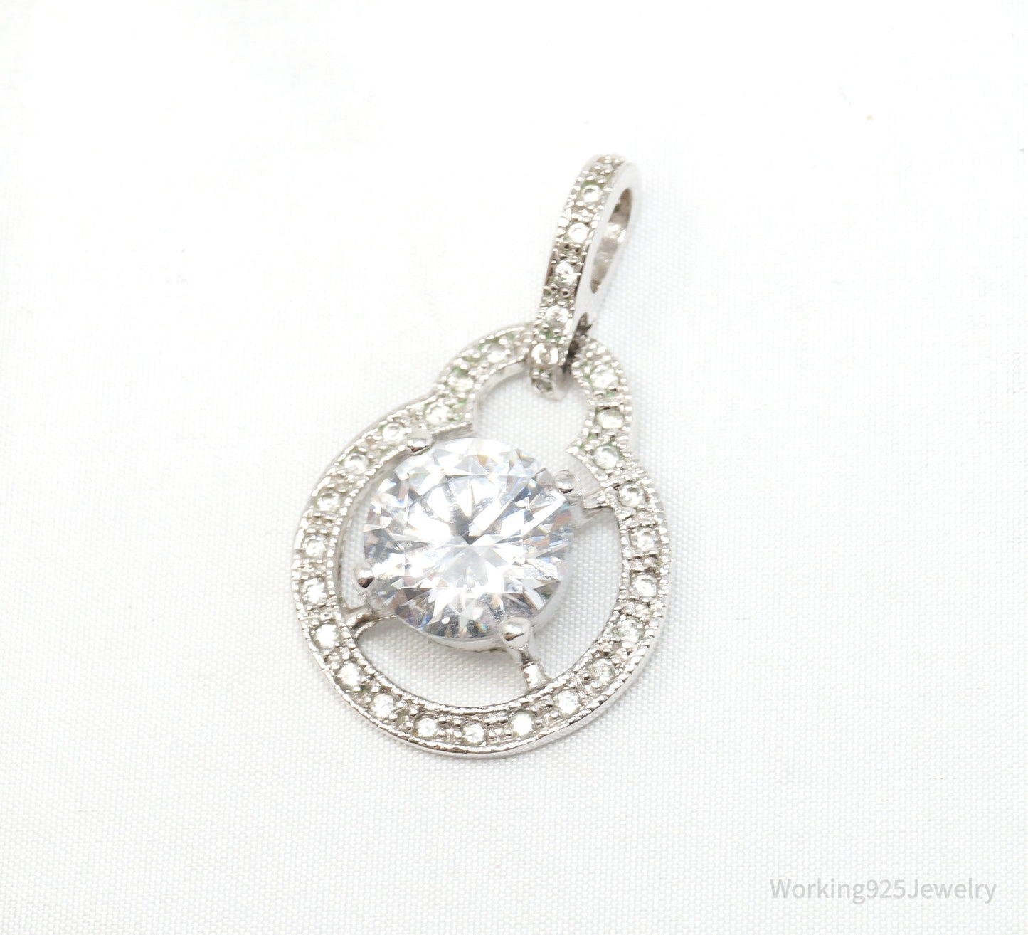 Vintage Art Deco CZ Sterling Silver Necklace Pendant