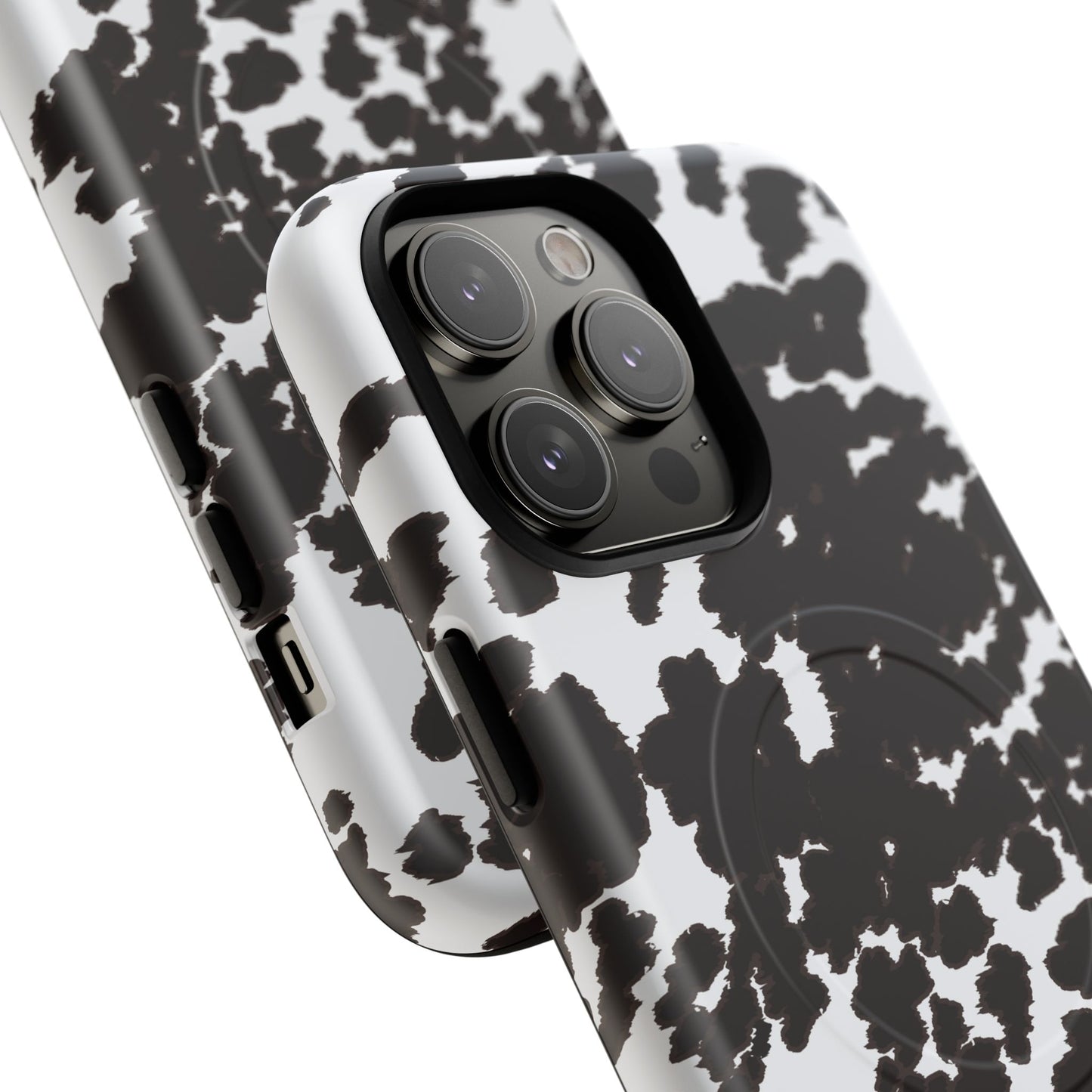 Cow Print Tough Magnetic Phone Case — Black & White Protective MagSafe Cover