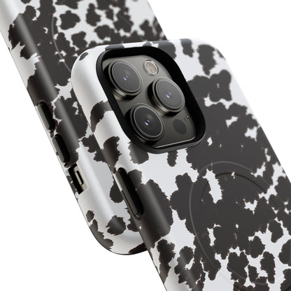 Cow Print Tough Magnetic Phone Case — Black & White Protective MagSafe Cover