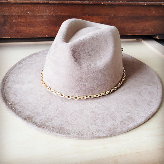 **Matte Gold Chain Hat Band w/ Leather Tie 987i