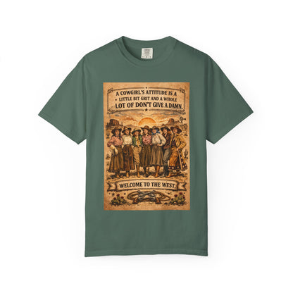 Cowgirl Attitude Graphic T-Shirt — "Welcome to the West" Vintage Western Tee