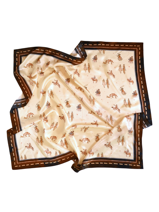 Saddle Club Large 100% Mulberry Silk 35x35: Western Cowgirl Wild Rag Scarf