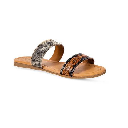 Tambra Mesa Hair-On Hide & Hand-Tooled Leather Sandals