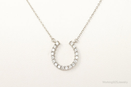 Vintage Horse Shoe Cubic Zirconia Sterling Silver Necklace