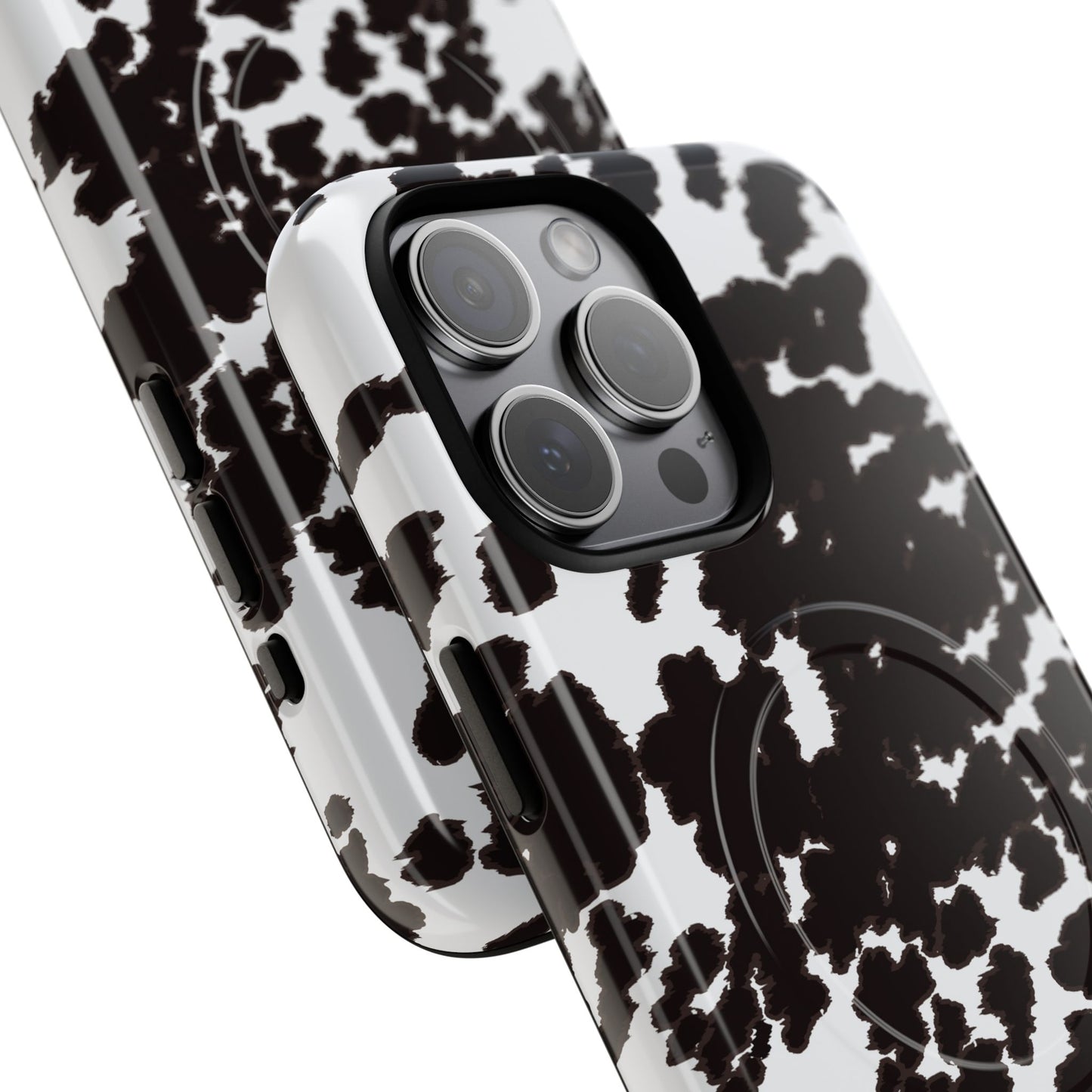 Cow Print Tough Magnetic Phone Case — Black & White Protective MagSafe Cover