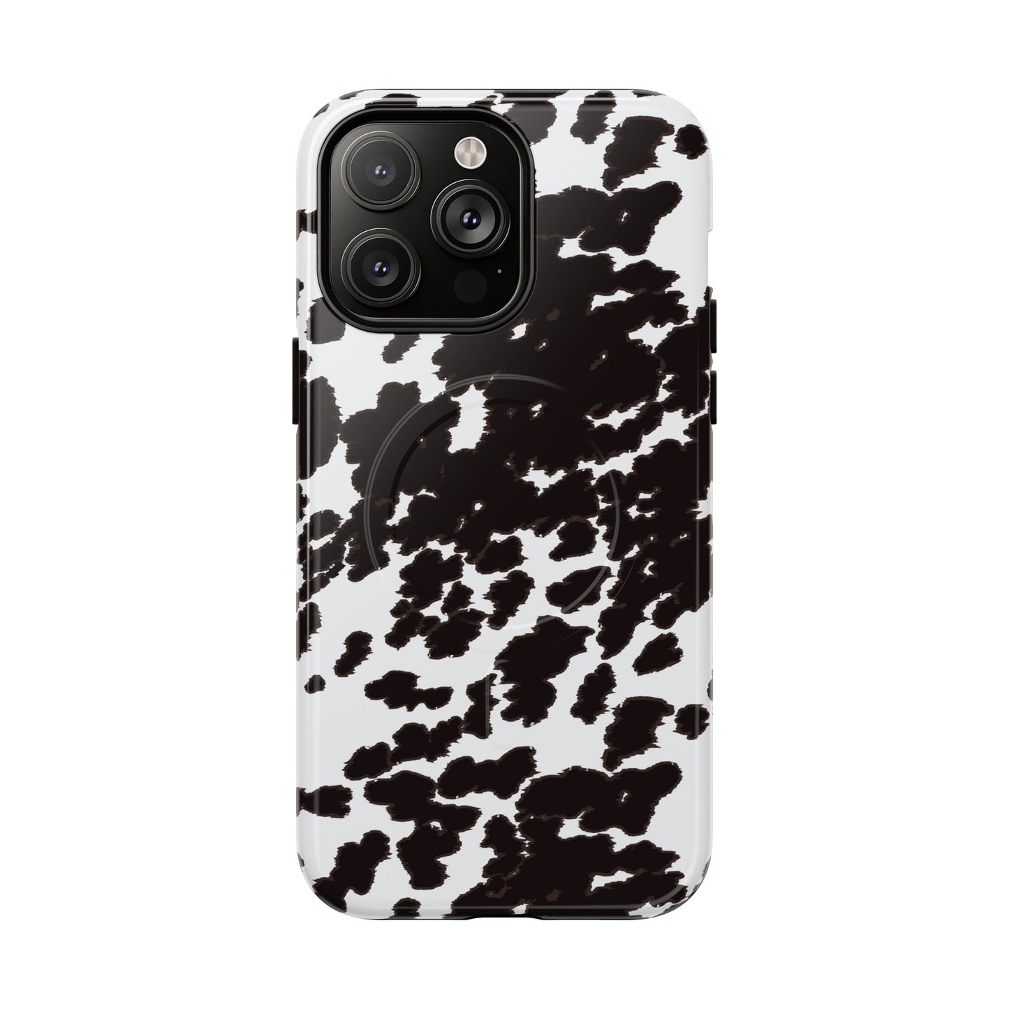 Cow Print Tough Magnetic Phone Case — Black & White Protective MagSafe Cover