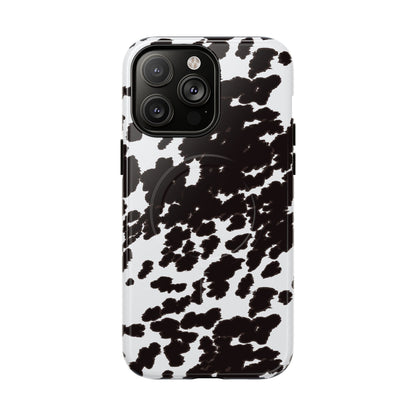 Cow Print Tough Magnetic Phone Case — Black & White Protective MagSafe Cover