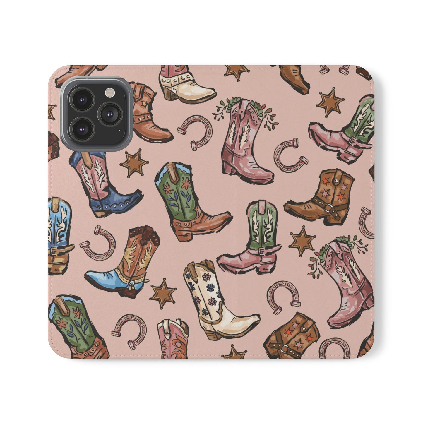 Western Boots Flip Wallet Phone Cases Pink