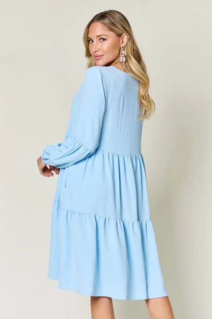 Garden Naked Women's Casual Dress Babydoll Tiered Dress with Pockets Long Sleeve Ruffle Hem Soft Cotton Blend Loose Fit
