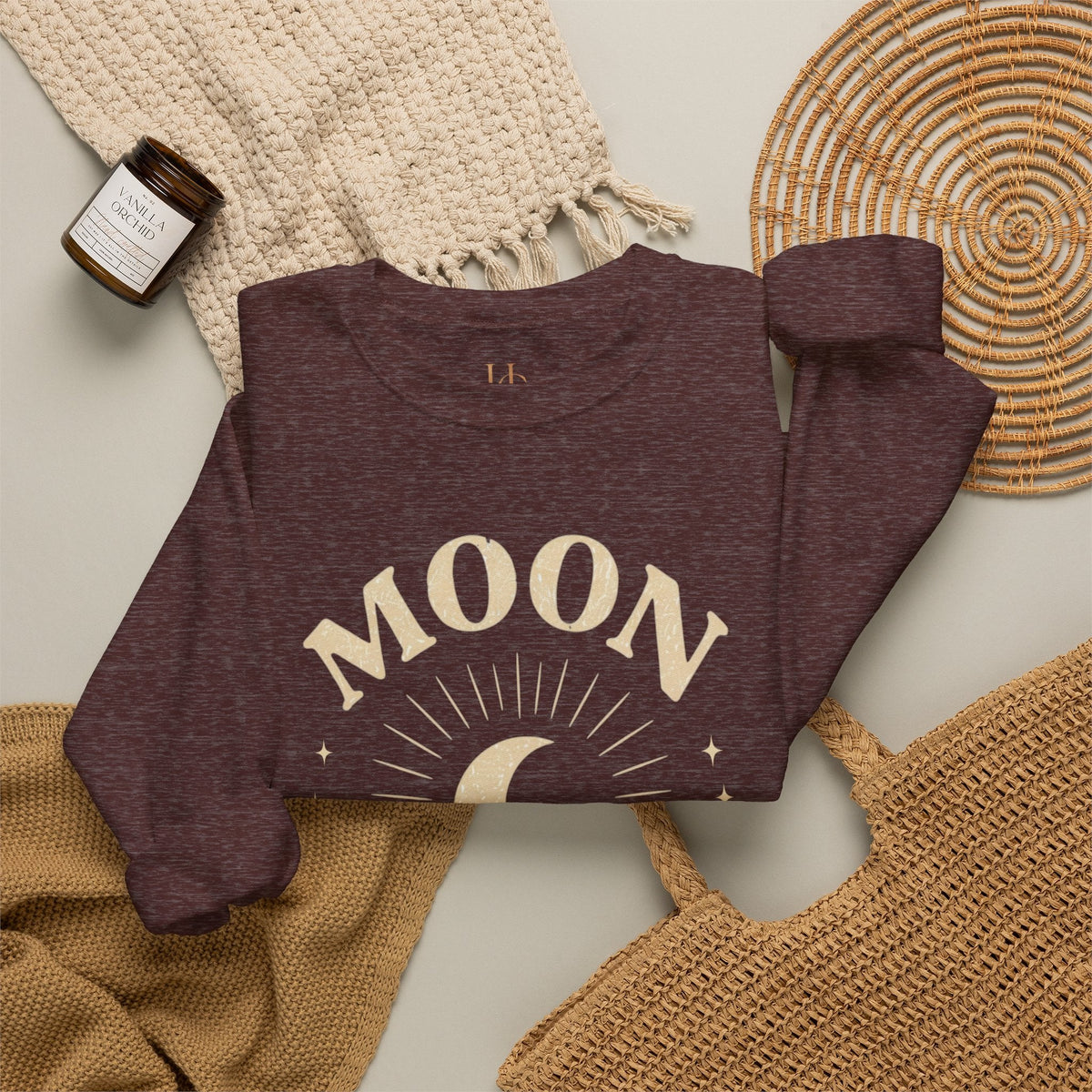 Moon Tribe Crewneck Sweatshirt — Celestial Moon Graphic Pullover - Jewel Tones