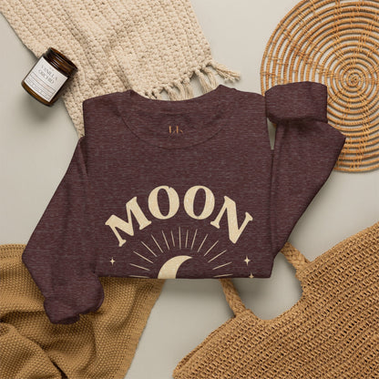 Moon Tribe Crewneck Sweatshirt — Celestial Moon Graphic Pullover - Jewel Tones