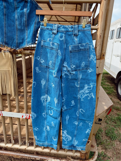 The Western Print Barrel Jeans