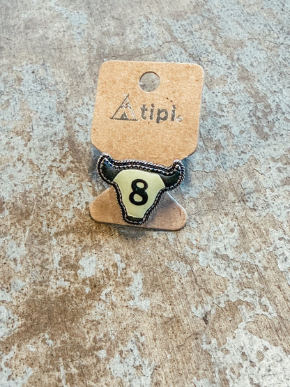 8 Ball Longhorn Ring & Stud Earring Set – Western Lucky 8 Matching Set