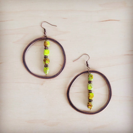 Western Copper Hoop Earrings w/ Lime Green Regalite 100a