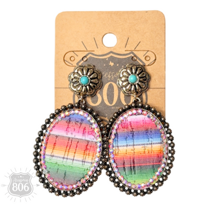 Western serape oval earring