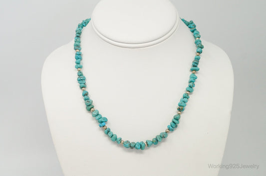 Vintage Native American Unsigned Turquoise Beaded Sterling Silver Necklace