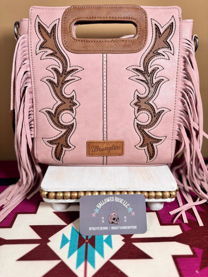 Wrangler Top Handle Boot Scroll Fringe Tote/Crossbody -Pink