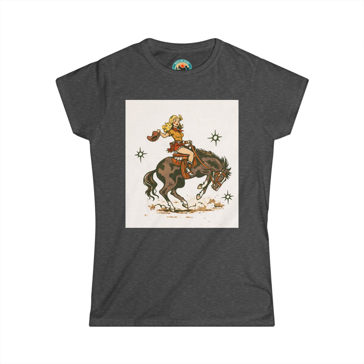 Western Cowgirl Riding Bucking Bronco T-Shirt — Vintage Rodeo Graphic Tee for Women