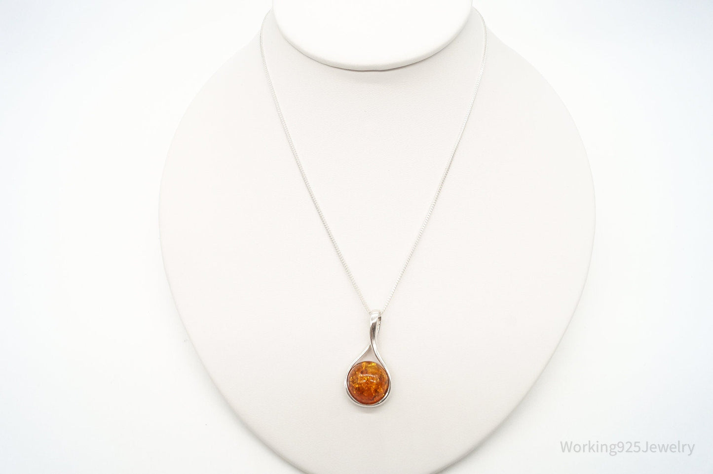 Vintage Large Amber Sterling Silver Adjustable Chain Necklace