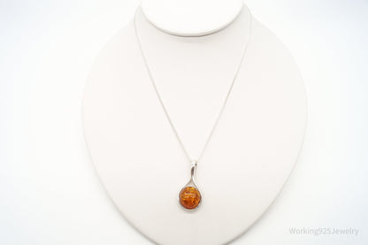 Vintage Large Amber Sterling Silver Adjustable Chain Necklace