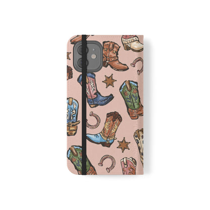 Western Boots Flip Wallet Phone Cases Pink