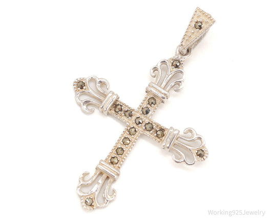 Vintage Marcasite Cross Sterling Silver Necklace Pendant