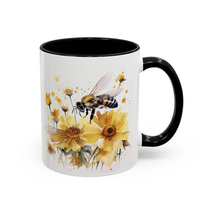 Golden Bee Wildflower Ceramic Coffee Mug - Cottage Style Coffee Mug