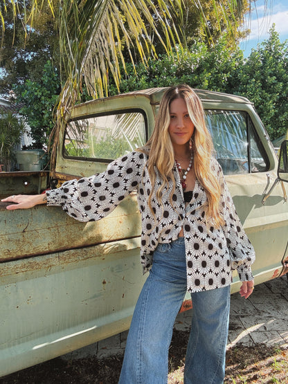 White Wedding Retro Floral Button Up Blouse PREORDER MAY/JUNE 2026