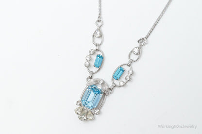 Vintage Designer Van Dell Blue Topaz Cubic Zirconia Sterling Silver Necklace