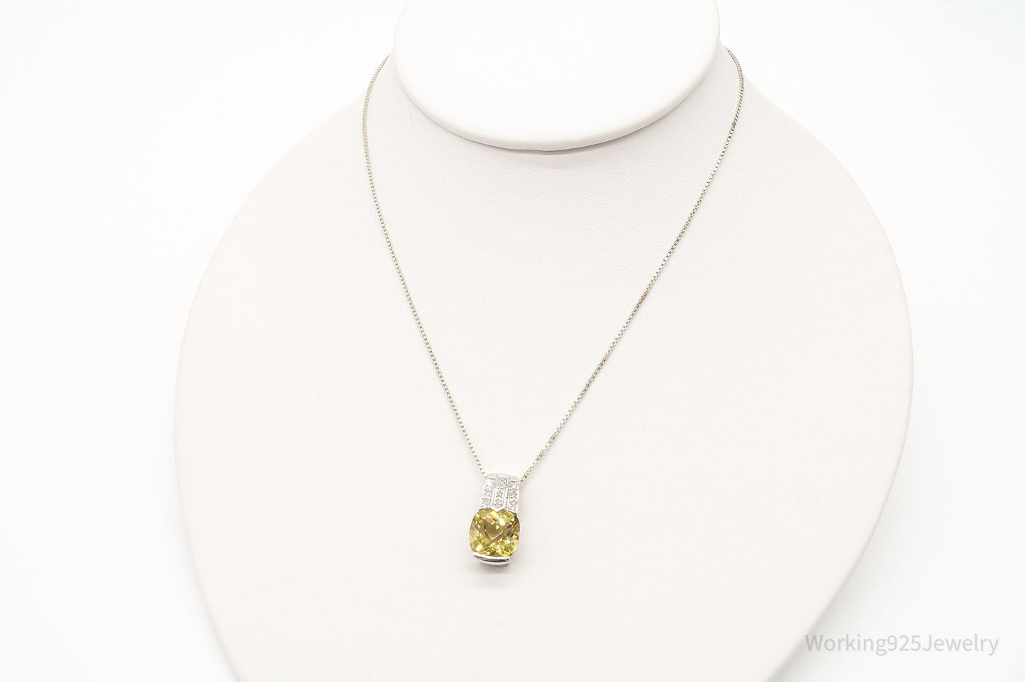 Vintage Designer Yellow & White Cubic Zirconia Sterling Silver Necklace