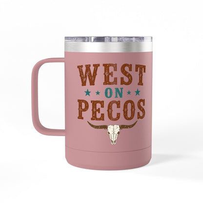 Western West on Pecos Coffee Mug — 15oz Rancher Travel Tumbler (No-Spill)