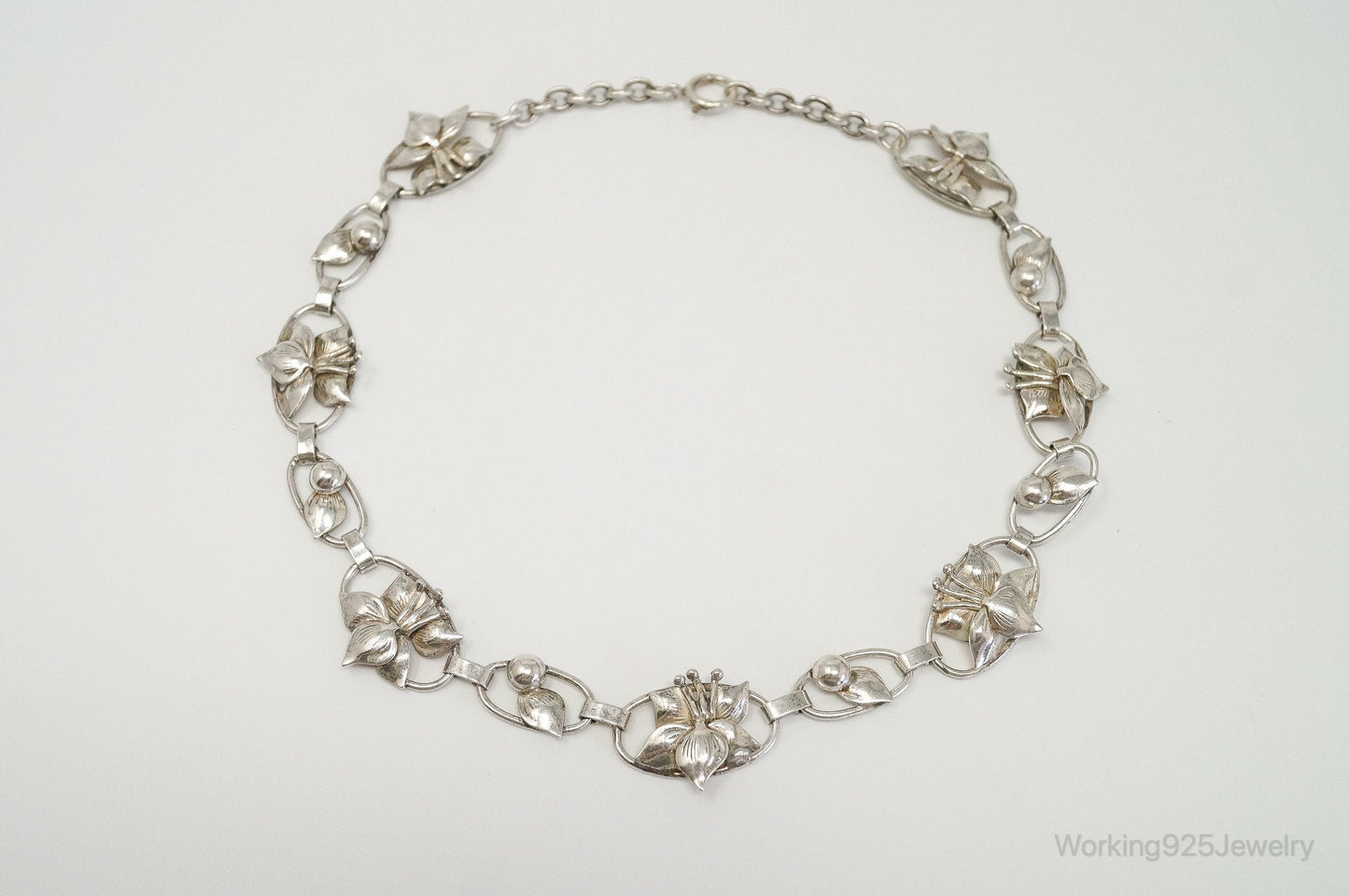 Lang Antiques Floral Link Sterling Silver Necklace