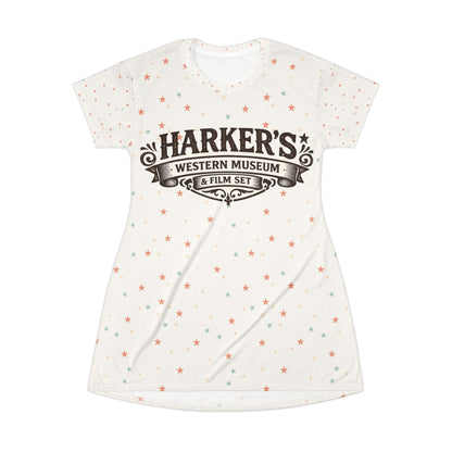 Harker's Old West Lives Here T-Shirt Dress — Retro Cowgirl Stars Graphic