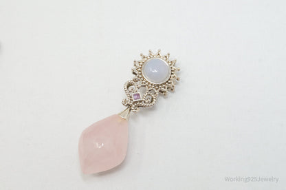 Vintage Designer MRF Rose Quartz Amethyst Sterling Silver Necklace Pendant