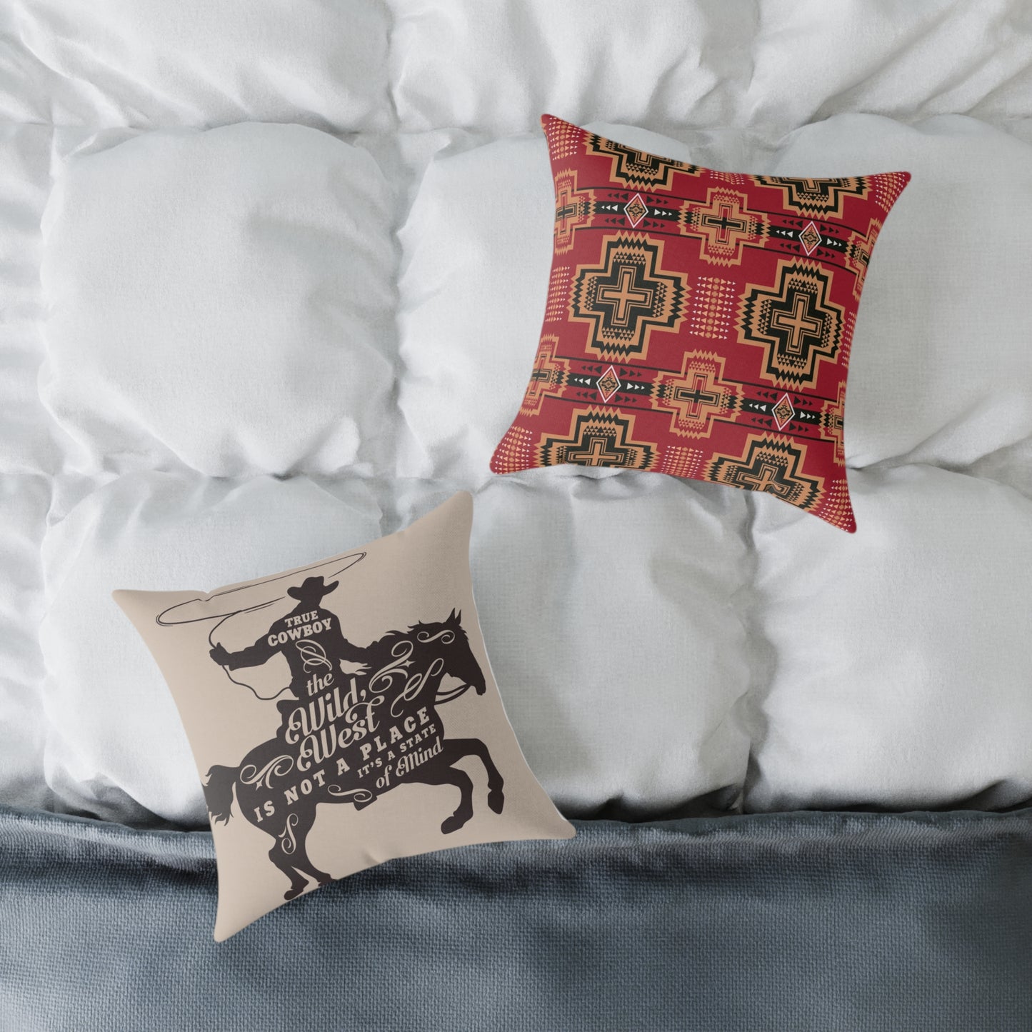 Rustic Western Rodeo Square Pillow - Cowboy and Tribal Designs